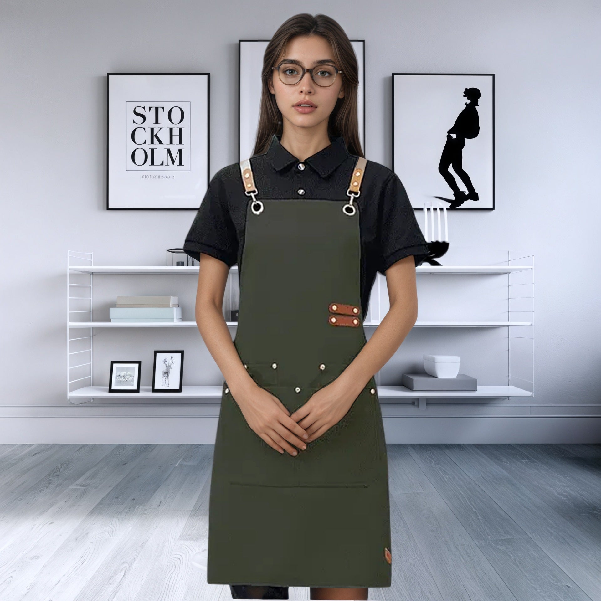 Mengniu Internet Celebrity Cross-Border Waterproof and Oil-Proof Canvas Suspenders Catering Kitchen Home Work Apron Custom Logo Printing