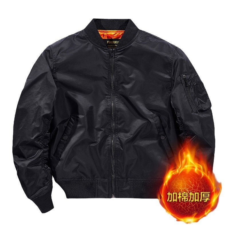 Popular Ma1 Pilot Jacket Men's Autumn and Winter Pure Color Thickeneded Jacket American Casual Cotton Jacket Same Style for Men and Women