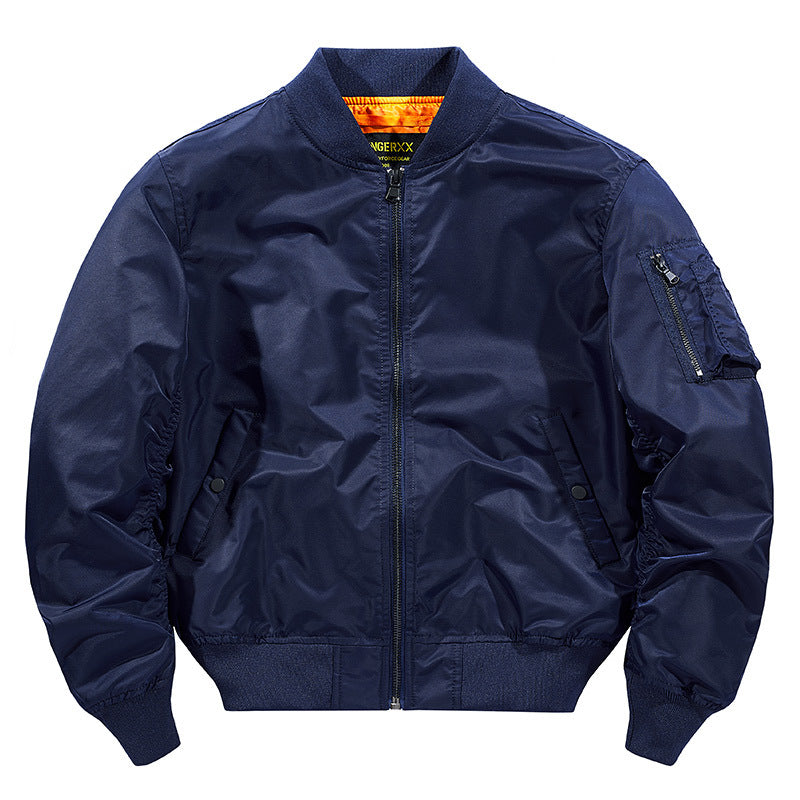 Popular Ma1 Pilot Jacket Men's Autumn and Winter Pure Color Thickeneded Jacket American Casual Cotton Jacket Same Style for Men and Women