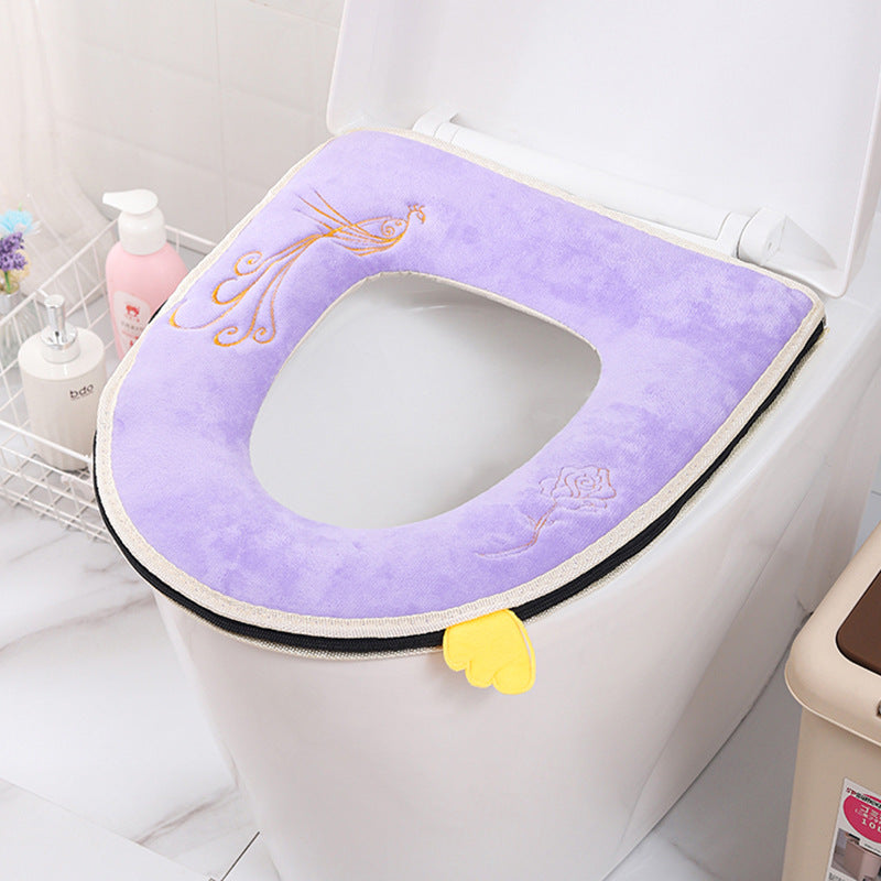 Household toilet cover portable zipper toilet seat cushion winter plush toilet seat cover waterproof thickened toilet mat