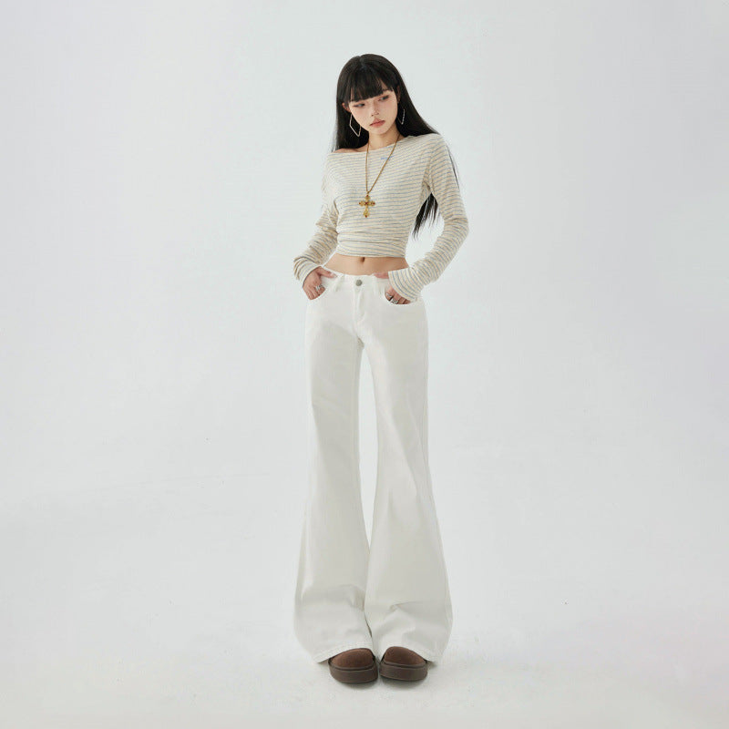 Yc&2-Color American Retro Low-Waist Sexy Flared Pants for Autumn and Winter Micro-Elastic Versatile Slimming Look Jeans for Women