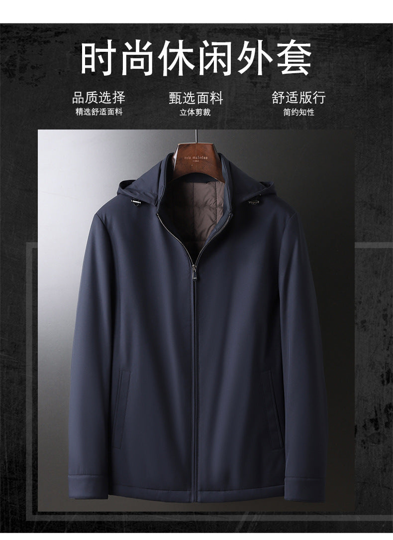 Source Manufacturer Spring and Autumn Anti-Wrinkle Fashion Korean Style Casual Jacket Business Simple Removable Hood Filled with Wool Middle-Aged Clothing