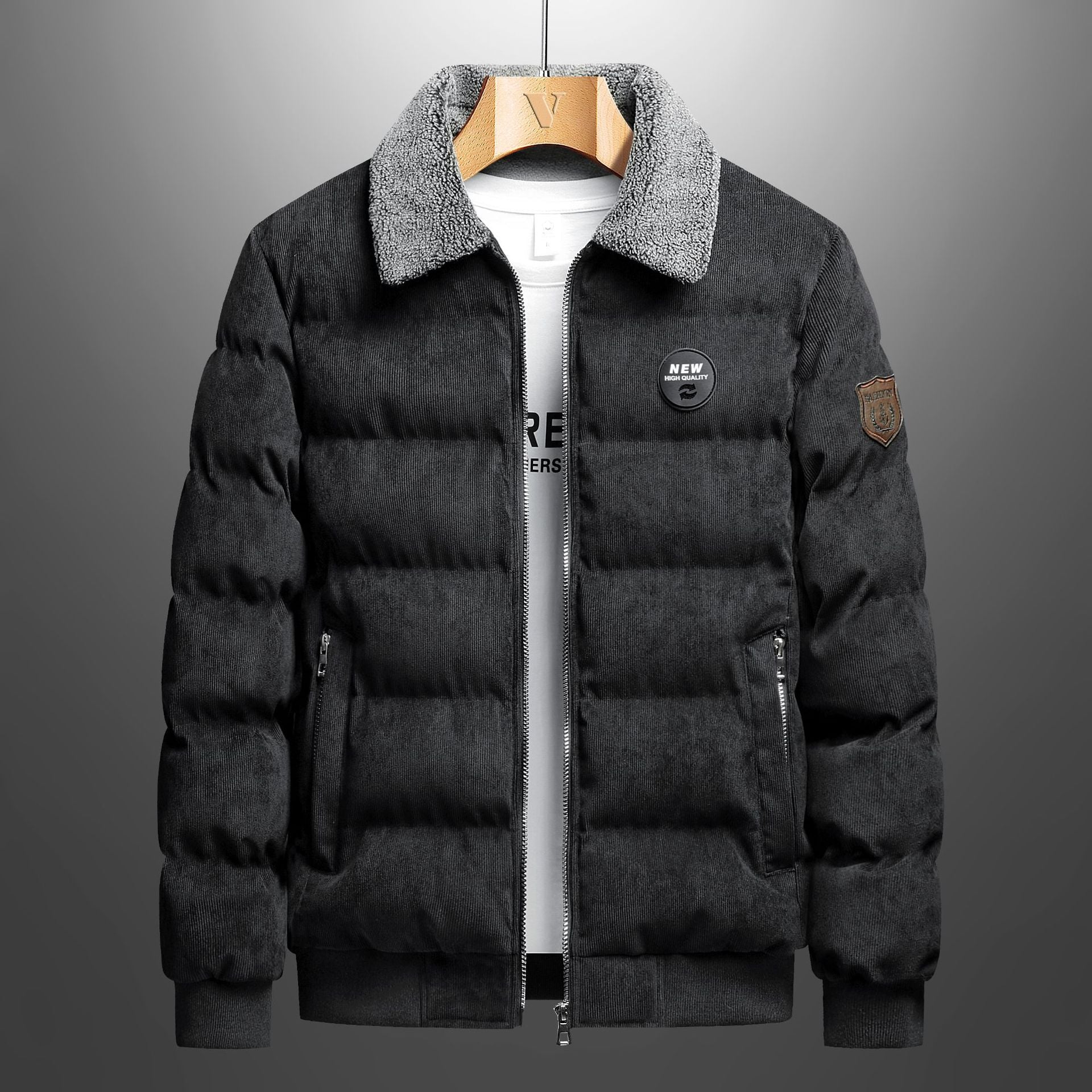 Foreign trade Winter fleece-lined thickened lapel corduroy jacket Men's Youth wear warm jacket urban jacket