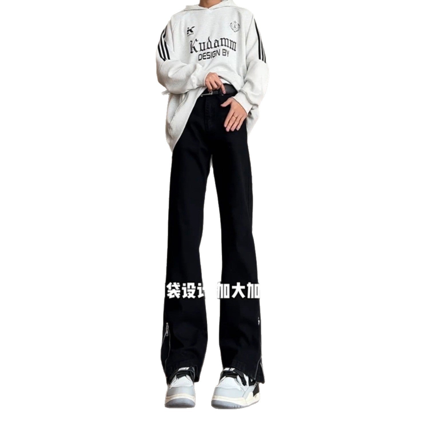 Cleanfit Side Zipper Bootcut Jeans for Men and Women American High Street Fleece-Lined Autumn and Winter Straight Slim Scimitar Pants