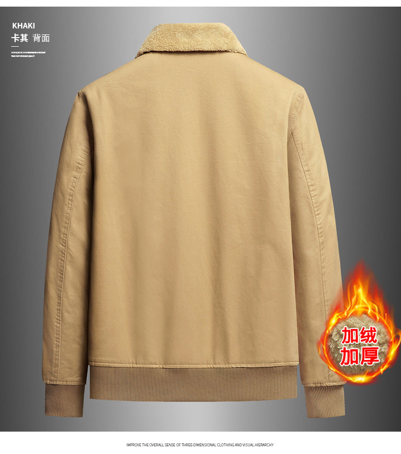 New Lamb Wool Jacket Men's Winter Thickened Wool Collar fleece-lined Overalls Cotton-padded Jacket Men's Jacket Casual Cotton-padded Jacket Aviator