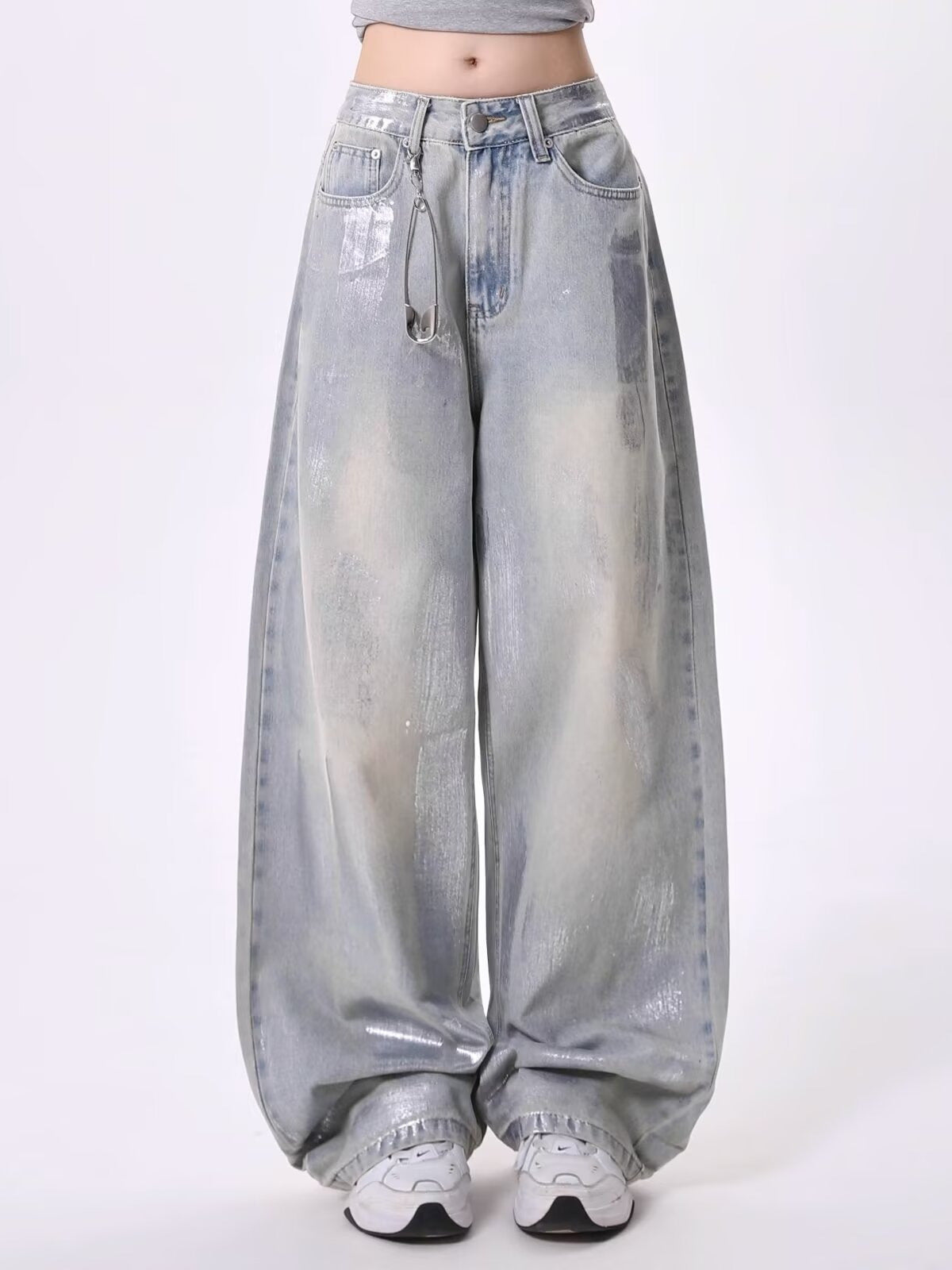 American Retro Simple Wide-Leg Jeans for Women, Autumn New Slim High-Waisted Loose Vintage Straight Pants