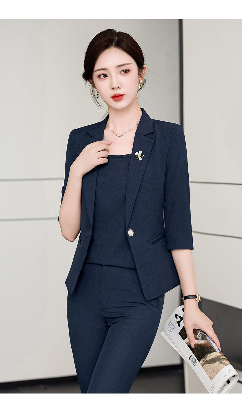 Pink Petite Suit for Women, Summer Thin High-End Short Professional Wear, Fashionable Elegant Casual Formal Wear