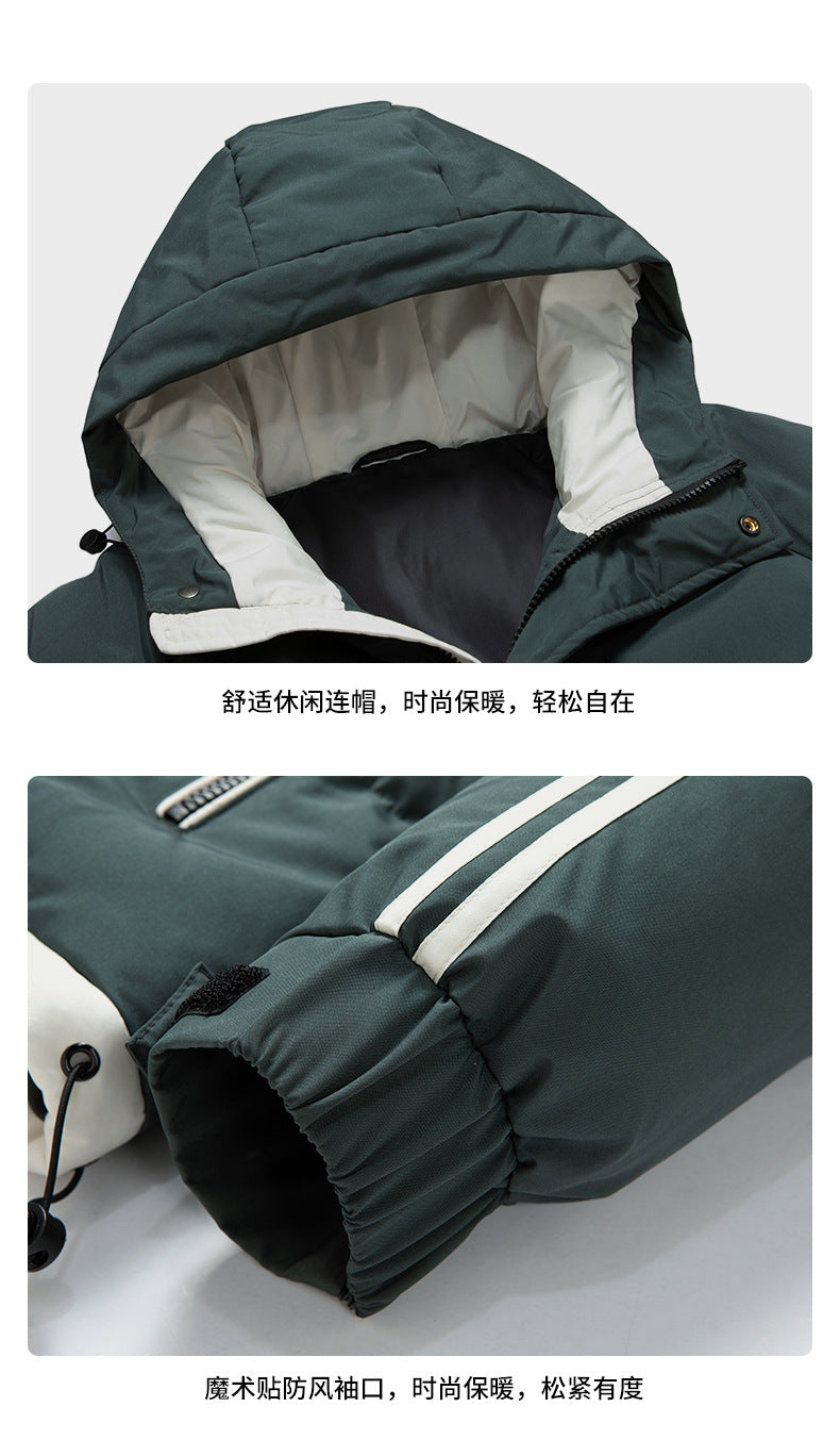 Cross-Border Wholesale Two-Stripe Cotton Jacket Unisex Hooded Cotton Coat Trendy Fashion Thickened Warm Cotton Jacket for Men