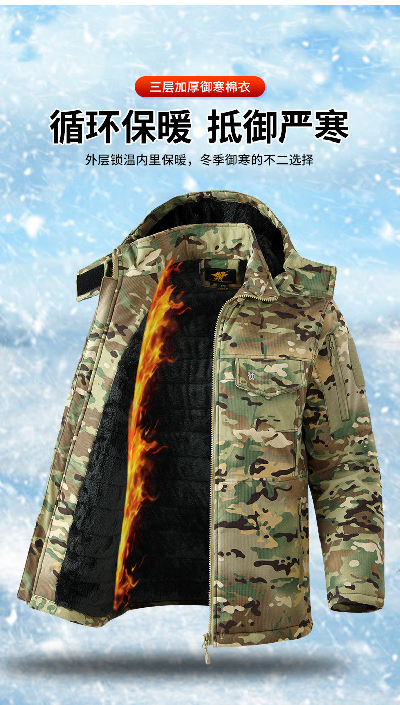 Winter Mid-Length Cotton Work Clothes for Men, Velvet Thickeneded Cotton Jackets, Cold-Proof, Windproof and Warm Camouflage Work Clothes, Military Coats