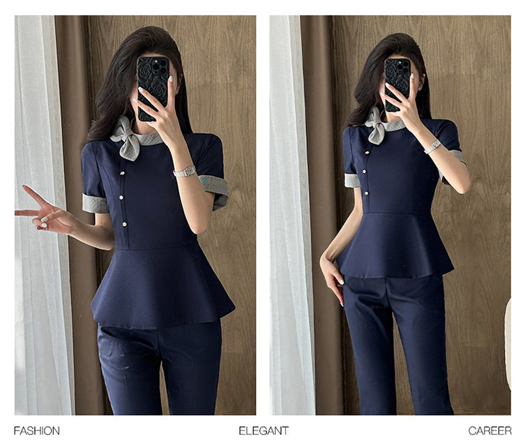 Stewardess Professional Wear Female Summer Fashion Ol Suit Beautician Workwear Sales Department Front Desk Customer Service Reception Workwear