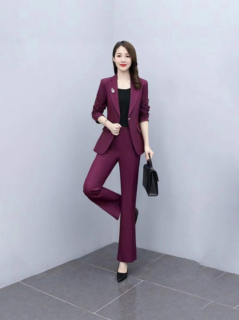 This Year's Hot Spring Style New Slim Fit Professional Fashion Bootcut Pants Women's Two-Piece Suit