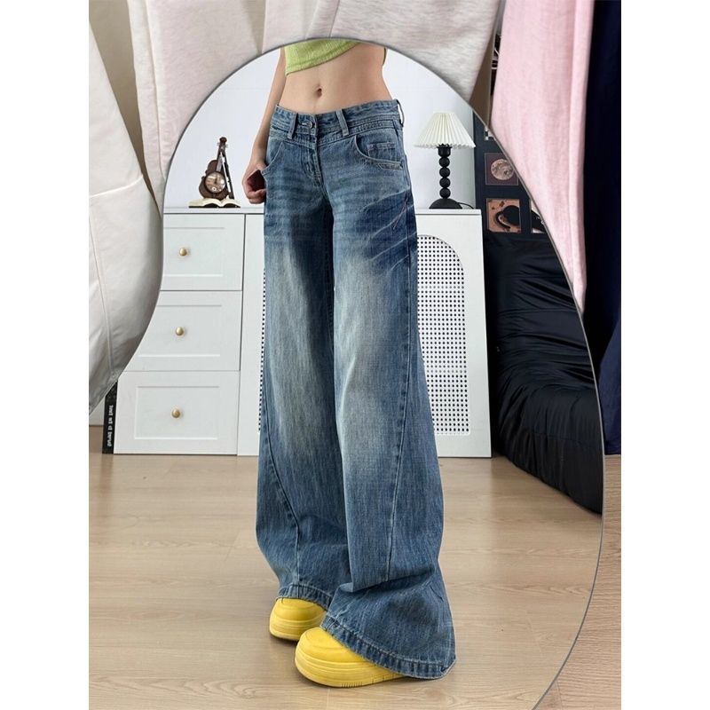 Low-Waist Jeans for Students, Autumn Style, New Loose Straight-Leg Casual Wide-Leg Pants, Ins Hong Kong Style Retro Fashion
