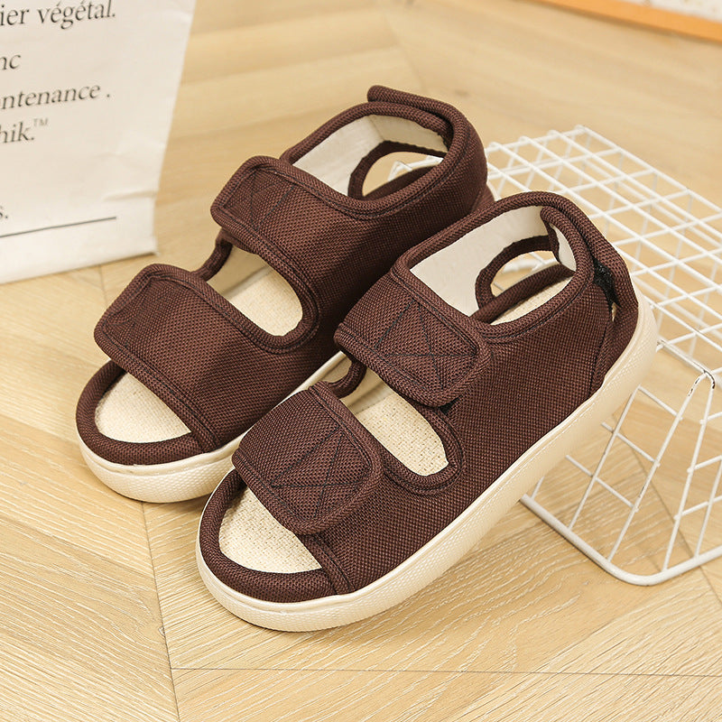 Fat Feet Wide Feet Adjustable Linen Sandals Foreign Trade Outer Wear Holes Old Men's Shoes Thick Sole Casual Walking plus size for Men and Women