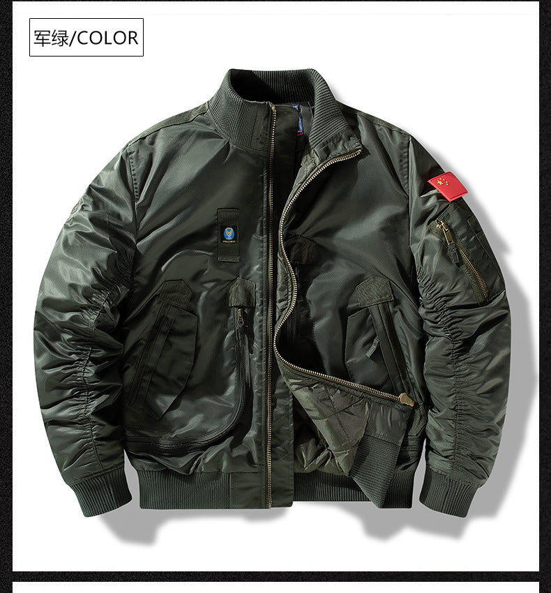 Baseball Collar fleece-lined Thickened Autumn and Winter Air Force Aviator Single Jacket Men's Baseball Suit Short Tactical Collar Jacket Men's