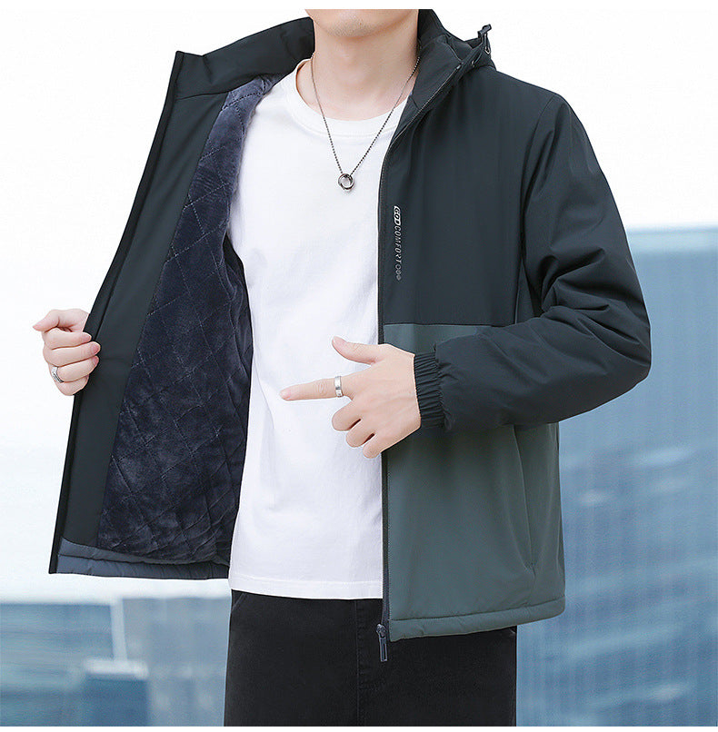 2024 Autumn and Winter New Cross-Border Men's Cotton Jacket Large Size Comfortable Fleece-Lined Warm Coat with Detachable Hood