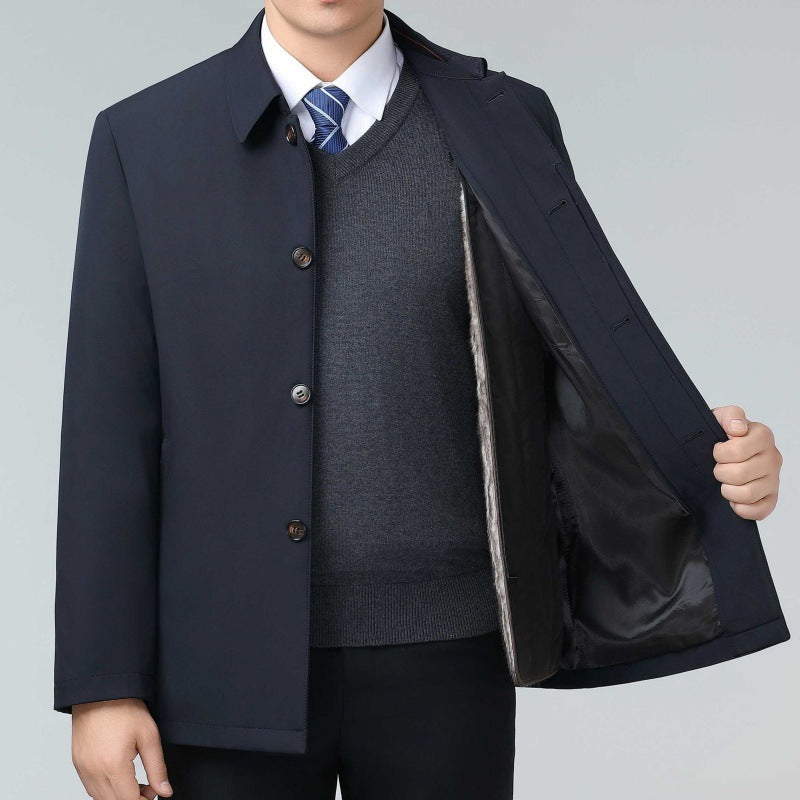 Middle-Aged and Elderly Men's Mink Velvet Lining Cotton Outwear Men's Lapel Lightweight Warm Cotton Outwear Dad's Winter Thickeneded Cotton Jacket