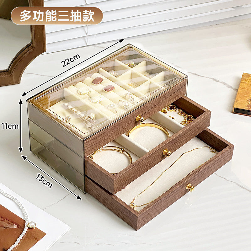 Jewelry Storage Box, High-End and Exquisite Walnut Grain Ring, Necklace, Earrings, Earrings, Multi-Layer Large-Capacity Hand Jewelry Box