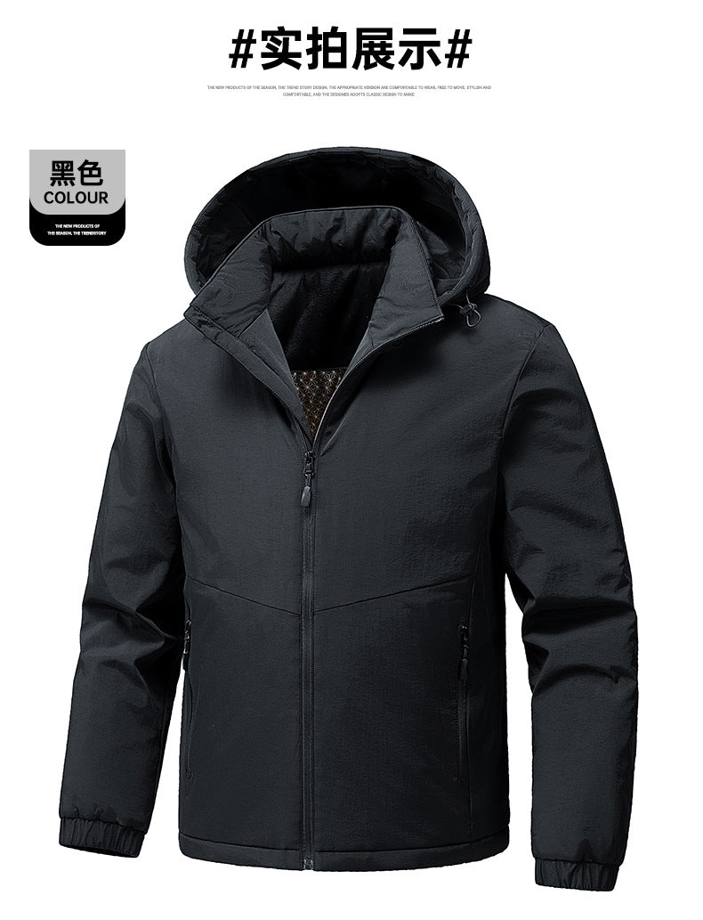 Cross-Border Graphene Cotton Jacket for Men in Autumn and Winter with Detachable Hood, Casual Velvet Thickened Warm Cotton Jacket, Jacket