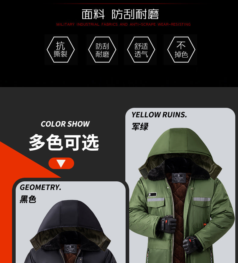 Winter Cold-Proof Cotton Coat, Labor Protection Cotton Jacket, Fleece-Lined and Thickeneded Construction Site Cold Storage Cotton Jacket, Thickeneded Warm Work Clothes, Cotton Jacket