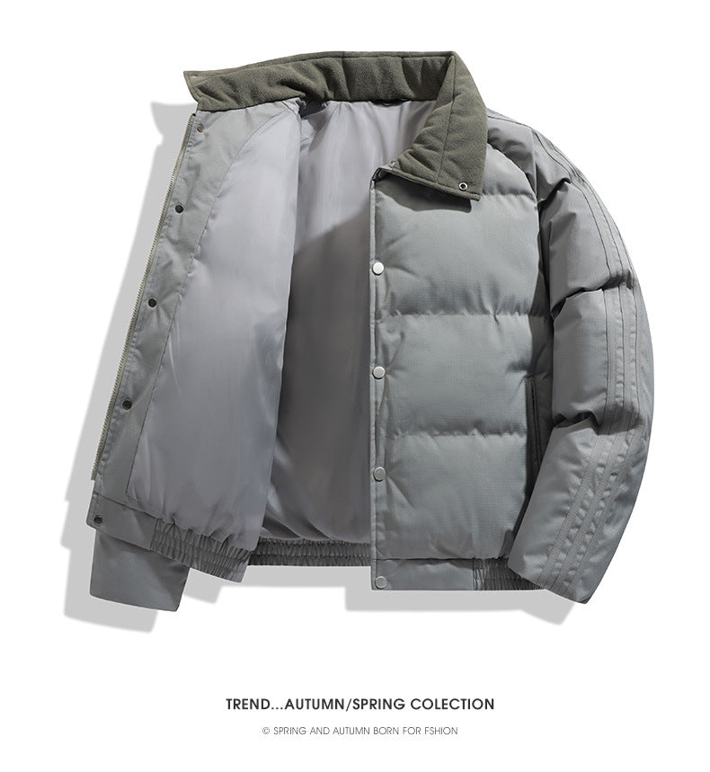 Japanese-Style Lapel Winter Thick Cotton Coat Cross-Border Men's Puffer Jacket College Trend Men's Simple Jacket Fresh Men's Clothing