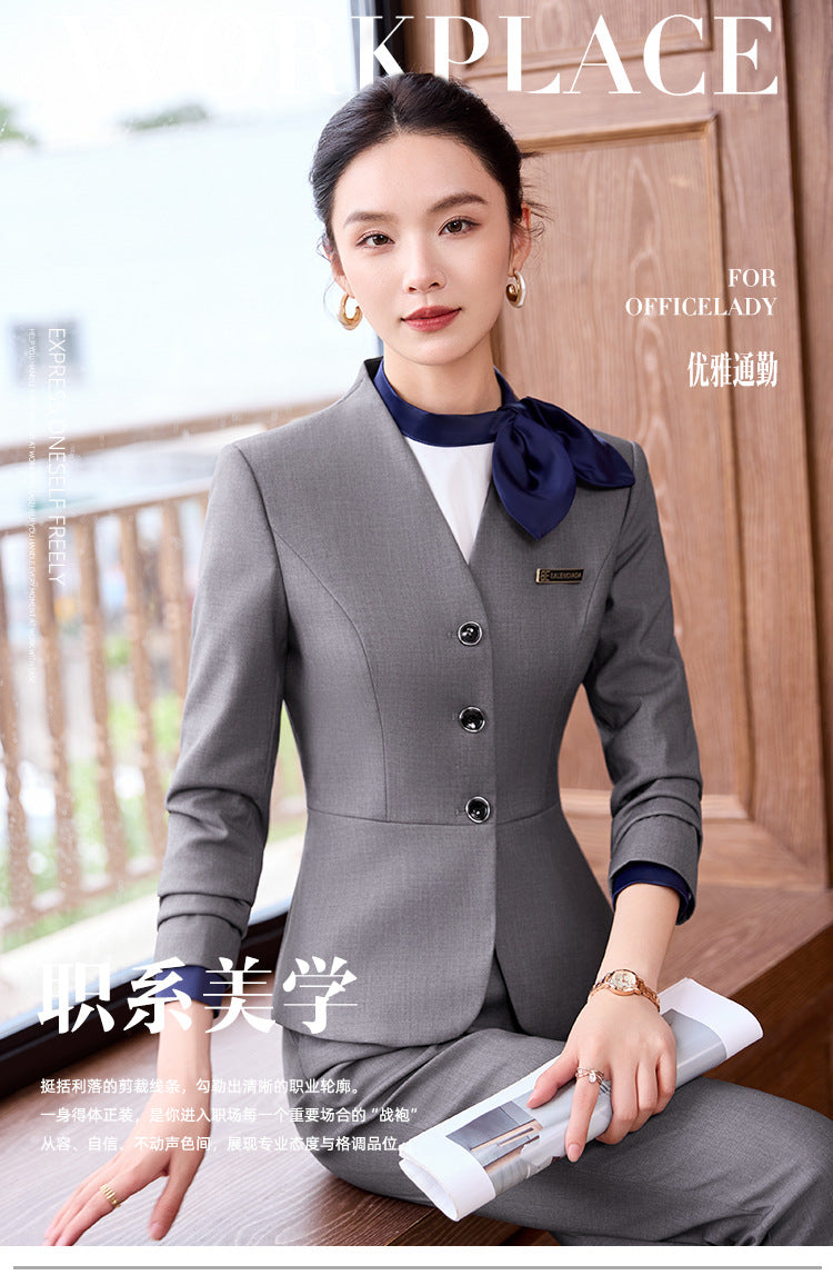 Gray Suit Suit for Women 2025 New Spring & Fall High-End Business Attire Formal Hotel Front Desk Manager Work Clothes