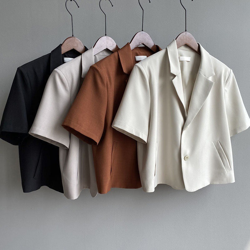 Fashion Short-Sleeve Blazer for Women 2025 Summer Thin Korean Version New Drapey Short Casual Blazer Top