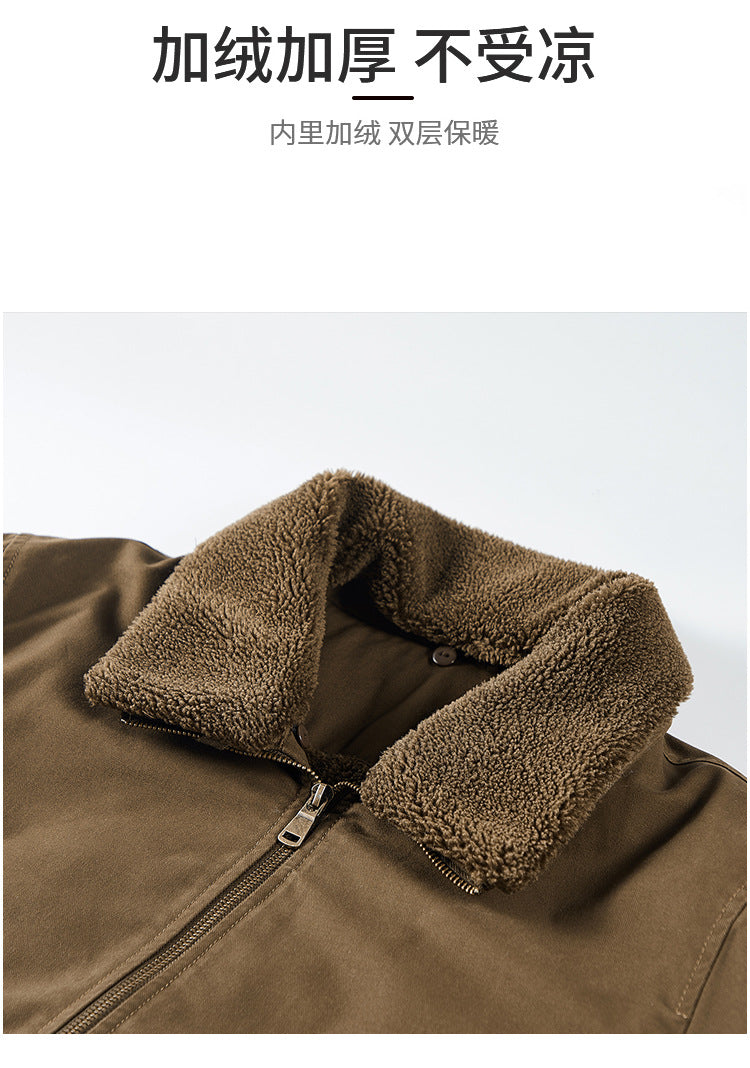 Pure Cotton Autumn and Winter Workwear Lamb Velvet Jacket Middle-Aged and Elderly Men's Jacket Flight Suit Winter Thickeneded Velvet Cotton Jacket