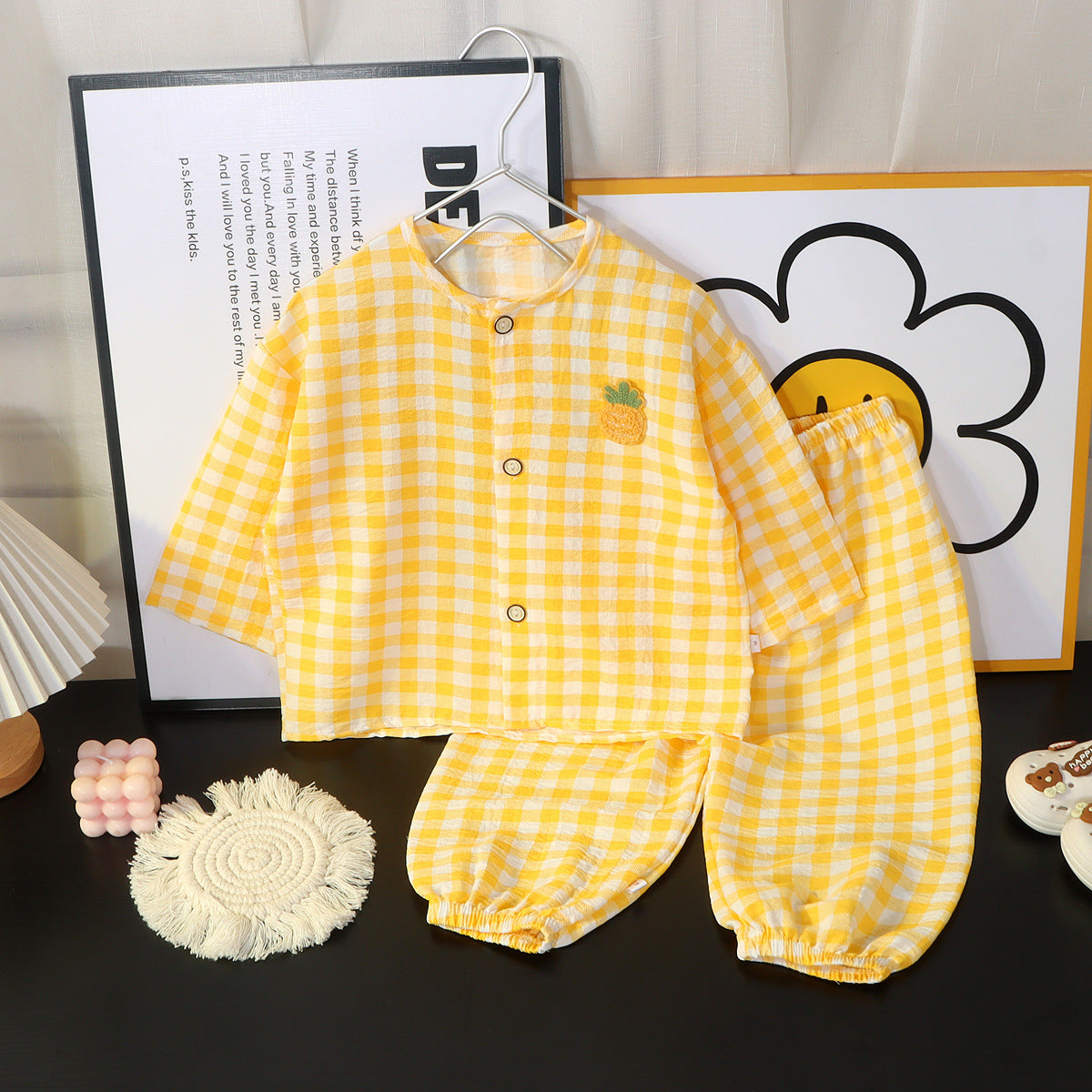 Boys and Girls Cloud Cotton Home Clothes Set Summer Cardigan Cartoon Kidsren's Pajamas Tops Pants Spring & Fall Two-Piece Set