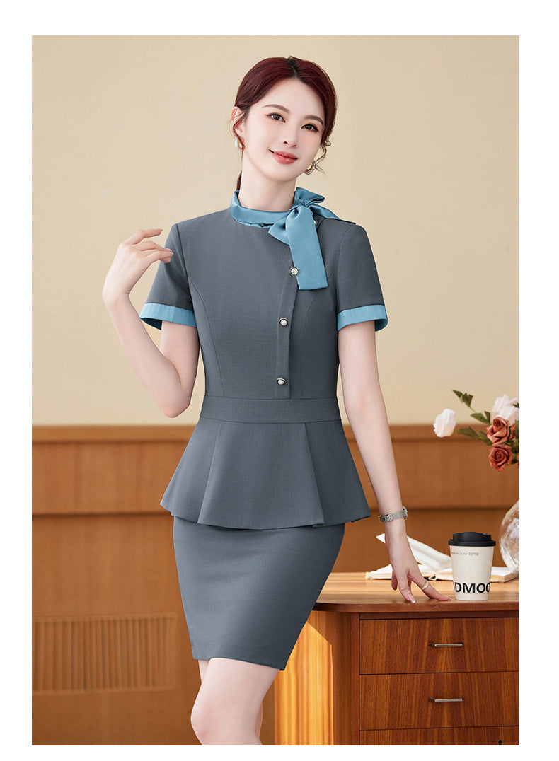 Short-Sleeved Stewardess Elegant Beauty Salon Oral Front Desk Work Clothes Professional Suit Female Hotel Reception Service Staff Uniform