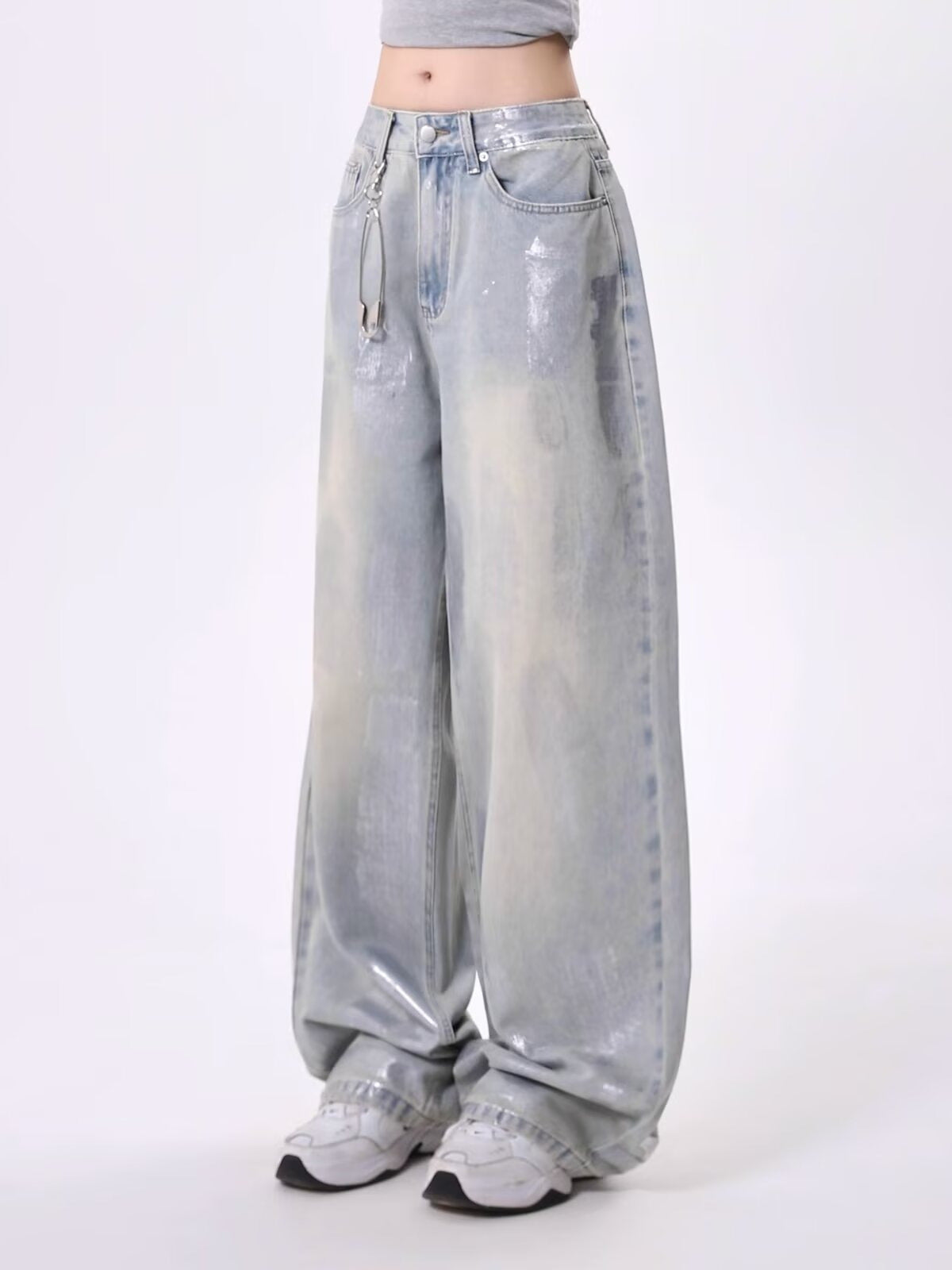 American Retro Simple Wide-Leg Jeans for Women, Autumn New Slim High-Waisted Loose Vintage Straight Pants