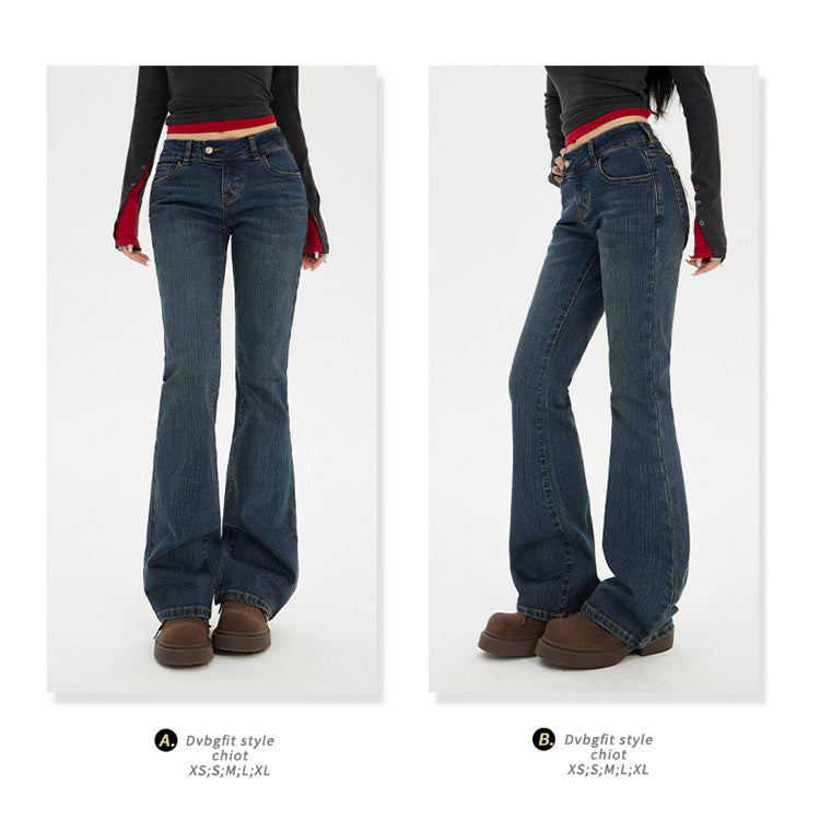 American Hot Girl Low-Waist Bootcut Jeans for Women 2025 Autum New Slim Fit Elastic Slimming Look Horseshoe Flared Pants