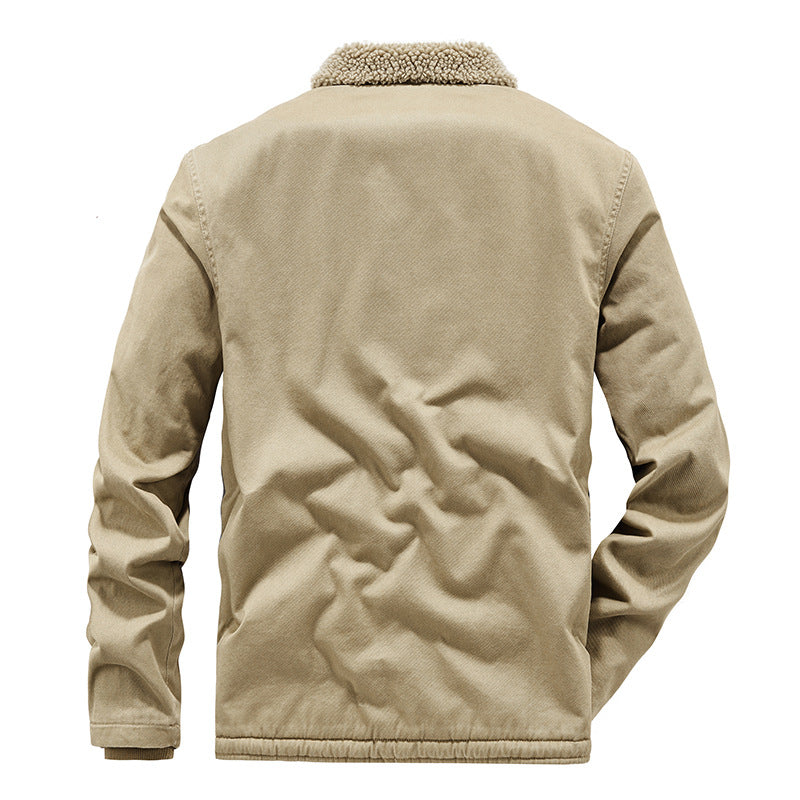 Winter fleece-lined Thickened Cotton-padded Clothes Men's Warm Crock Jacket Youth Wool Collar Retro Casual Cotton-padded Jacket Men's 2188