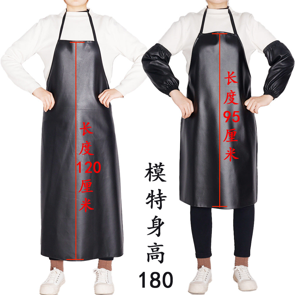 Leather Waterproof Apron Oil-proof Kitchen Neck PU Household Adult Barbecue Leather Bib for Men and Women Lengthened Thickened Bib