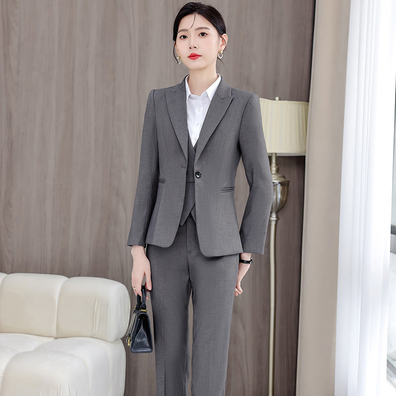 Gray Suit Women's Professional Suit Spring and Autumn Hotel Workwear Elegant Interview Formal Wear Plus Size Workwear