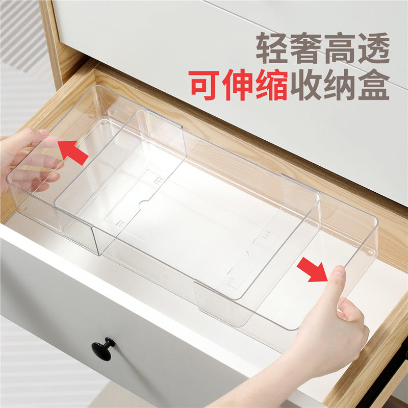 Retractable Drawer Storage Box with Built-In Divider Box for Chopsticks, Cutlery, Cutlery, Compartment Storage Box, Cosmetics Organizer Box