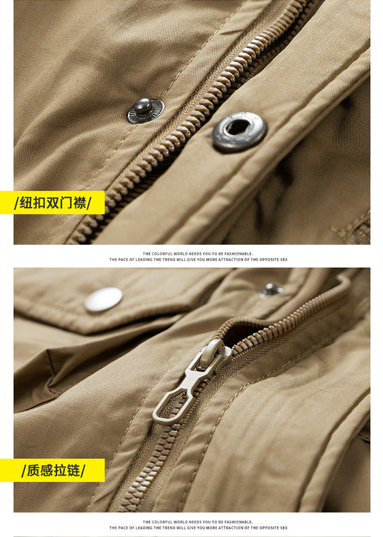Autumn and winter new men's windbreaker Korean slim fit mid-length thick hooded coat plus size casual men's trendy