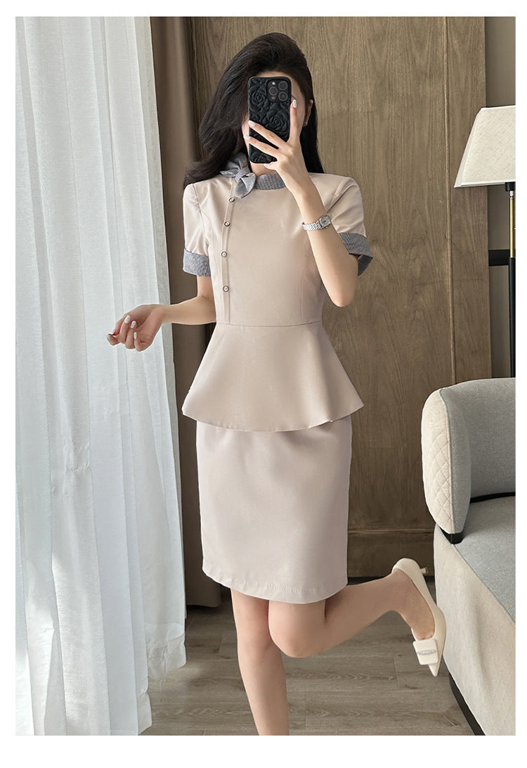 Stewardess Professional Wear Female Summer Fashion Ol Suit Beautician Workwear Sales Department Front Desk Customer Service Reception Workwear