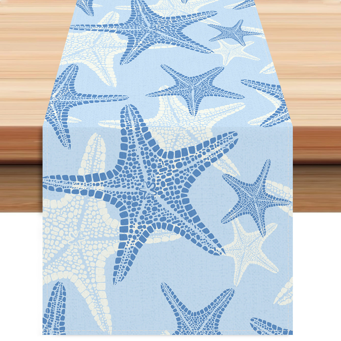Cross-border New Blue Bottom Starfish Table Runner Linen Printed Kitchen Dining Table Tablecloth Home Fabric Tablecloth Cushion Coffee Table Meal