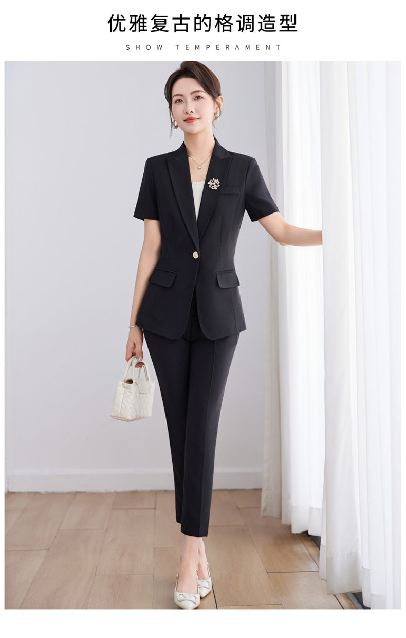 White Short-Sleeved Suit Jacket for Women Summer New Style Petite Professional Elegant Suit Suit Hotel Work Clothes Thin