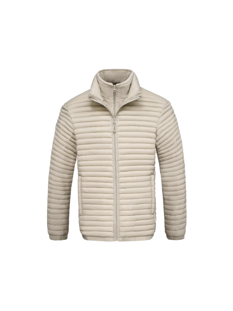 Cross-Border Trade 2025 Men's Stand-Up Collar Cotton Jacket in Various Colors, Faux Two-Piece Ribbed Cotton Coat, Men's Long-Sleeve Thickened Jacket