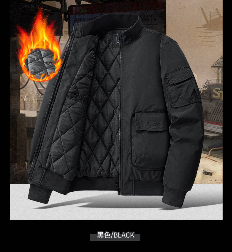 Flying Suit Men's Jacket Cotton Coat Autumn and Winter American Retro Loose Casual Middle-aged Casual Jacket Cotton Coat Coat