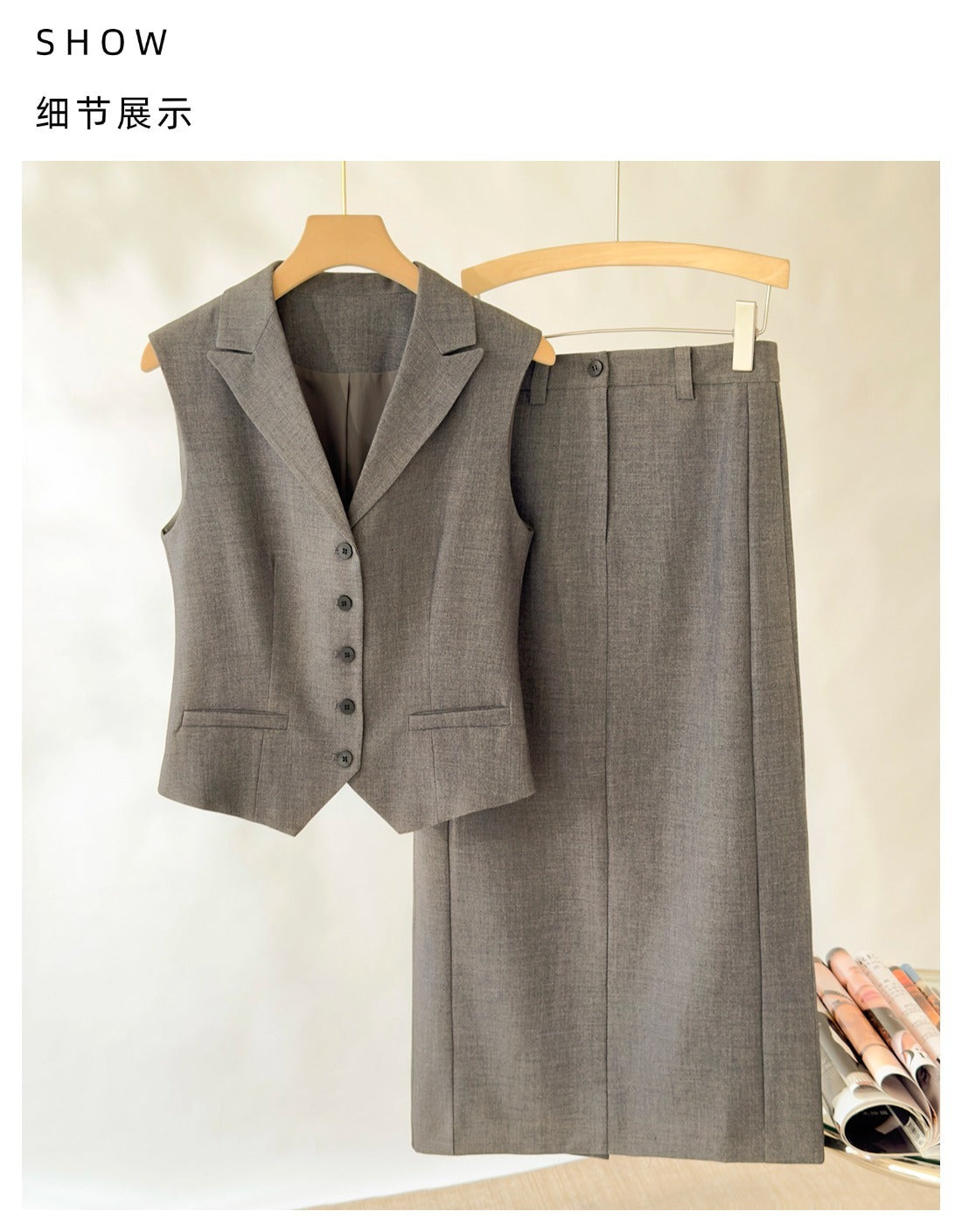 Endy Professional Worsted Wool Vest Skirt suit Summer High-end Sense Elegant Sleeveless Vest Top Straight Skirt