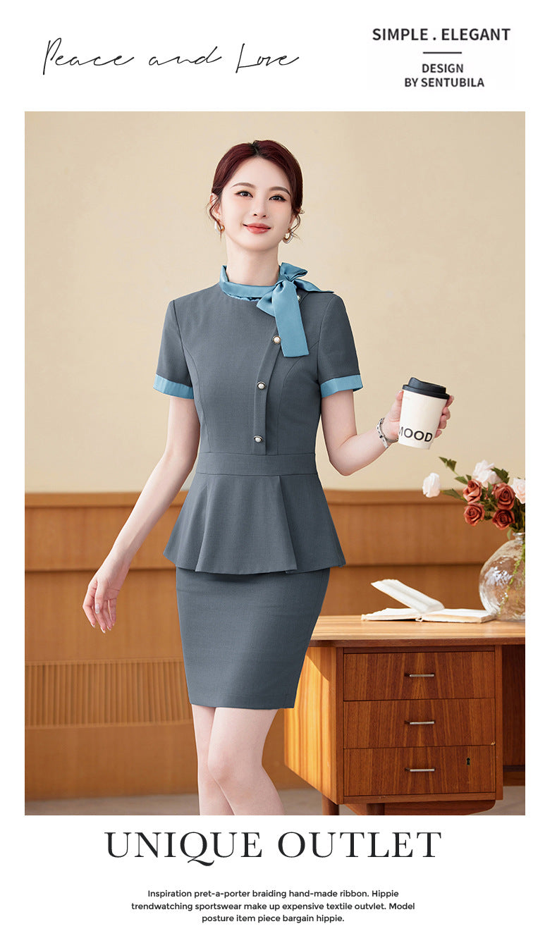 Short-Sleeved Stewardess Elegant Beauty Salon Oral Front Desk Work Clothes Professional Suit Female Hotel Reception Service Staff Uniform