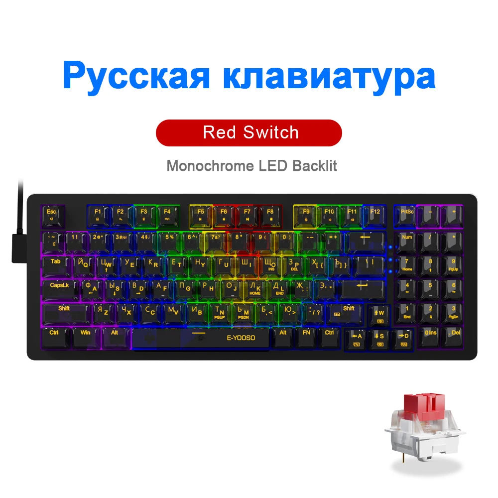 E-YOOSO Z94 USB Mechanical Gaming Keyboard Wired Monochrome LED Backlit Blue Red Switch 94 Key for Compute Laptop PC