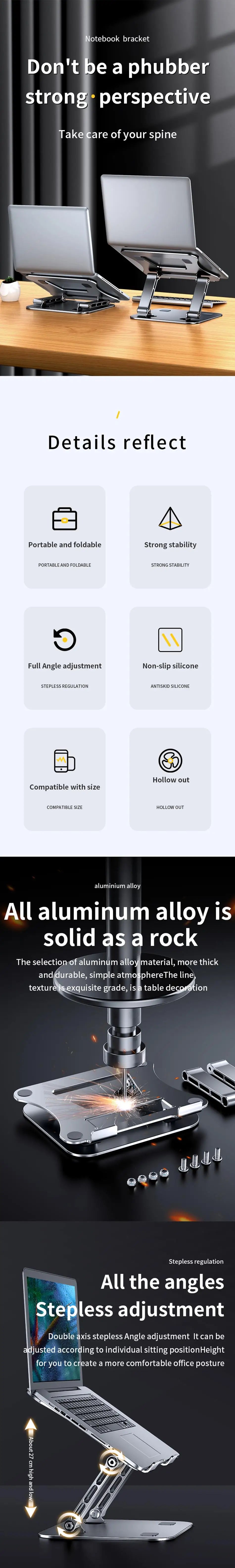 Phone Tablet Stand Adjustable Aluminum Alloy laptop Tablet up to 17 "Laptop Portable Folding stand Cooling stand support