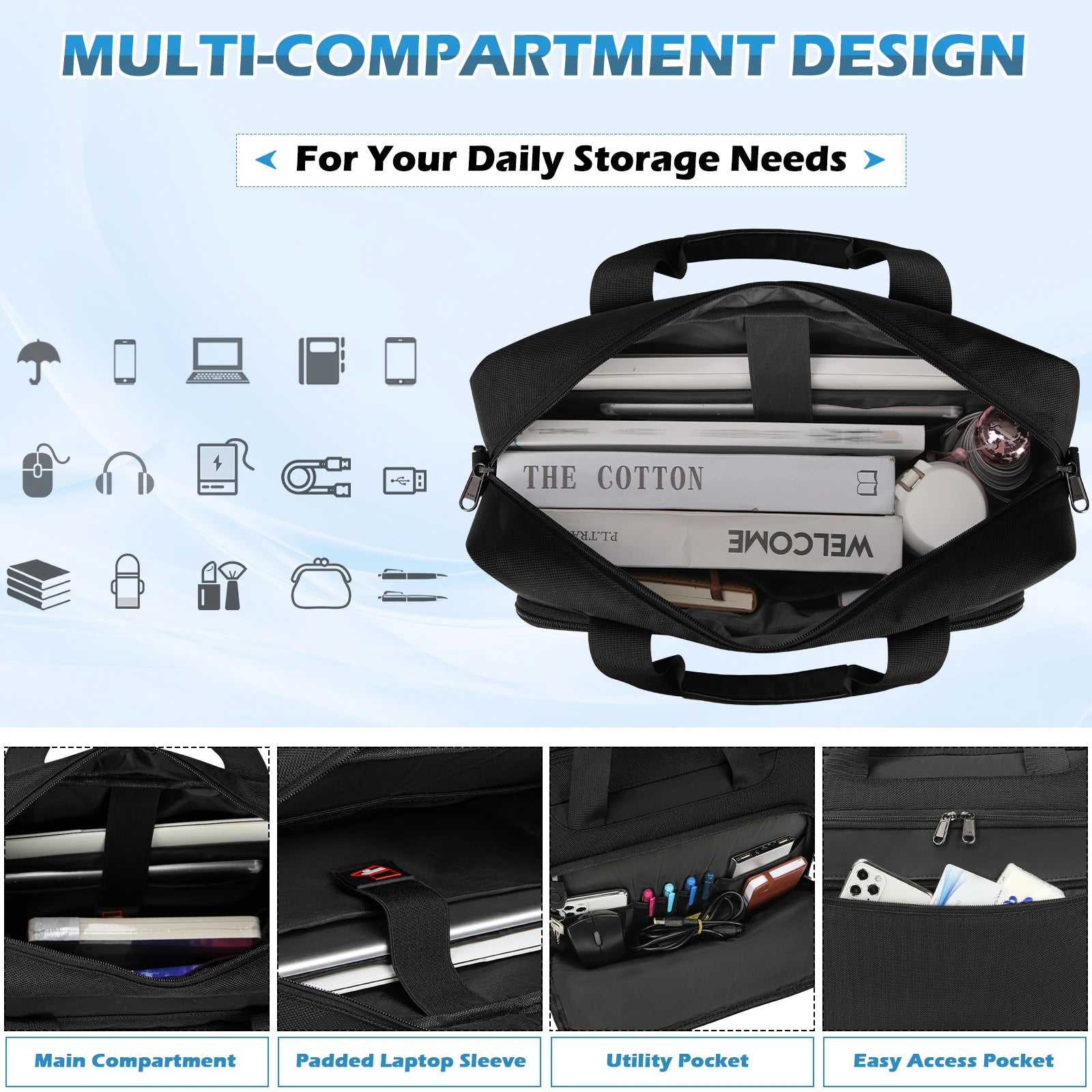 Laptop Bag 17.3 Inch Laptop Briefcase Large Waterproof Laptop Crossbody Bag Business Office Work Computer Bag for Men Women