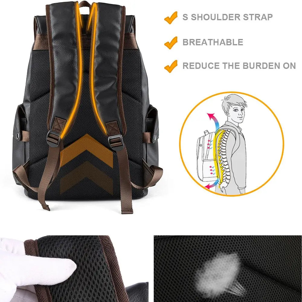 Leather Men Backpack, Vintage 15.6 inch Laptop Daypack, Waterproof Durable Travel Knapsack, College Student Leather Rucksack