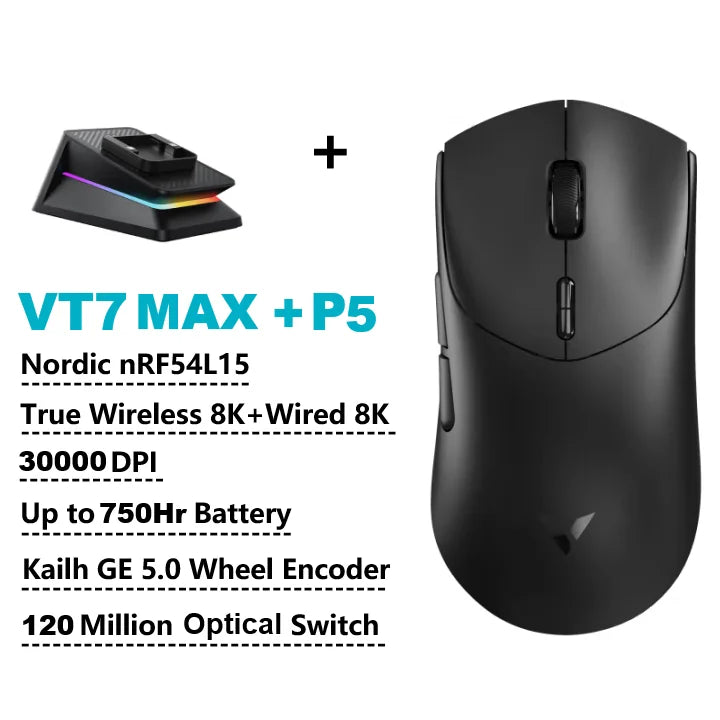 Rapoo VT7 MAX /VT7 Wireless Gaming Mouse True 8K Wireless Polling Rate 53g Lightweight Up to 750Hr Battery Life