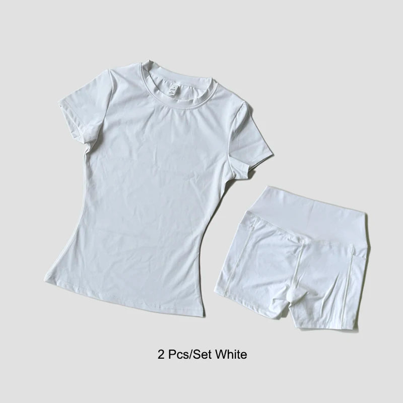 Women's Sports Set Seamless Knitted Short Sleeve