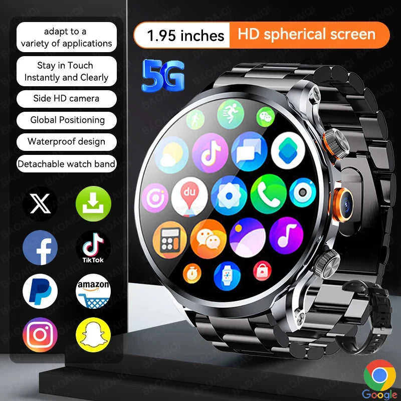 5G/4G Smart Watch 1.95 inch AMOLED 1100mah Battery 8GB+128GB RAM 500W Camera GPS WIFI Google APP Download Smartwatch Android 9.0